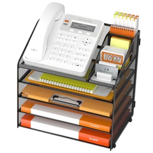 5 Tier Metal Mesh Letter Tray - Space Saving Desk 12.6" x 9.1" x 13.3" Black