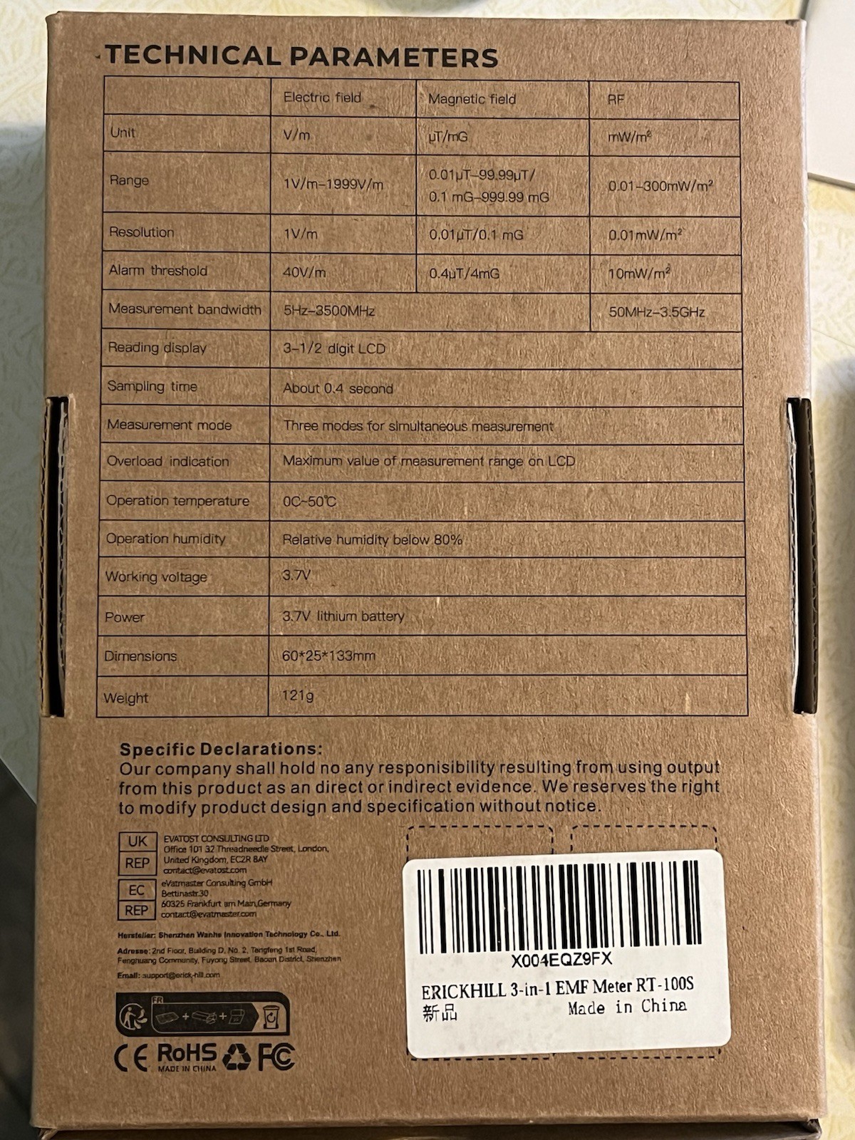 Erickhill Rechargeable EMF Tester Electromagnetic Radiation Tester RT-100