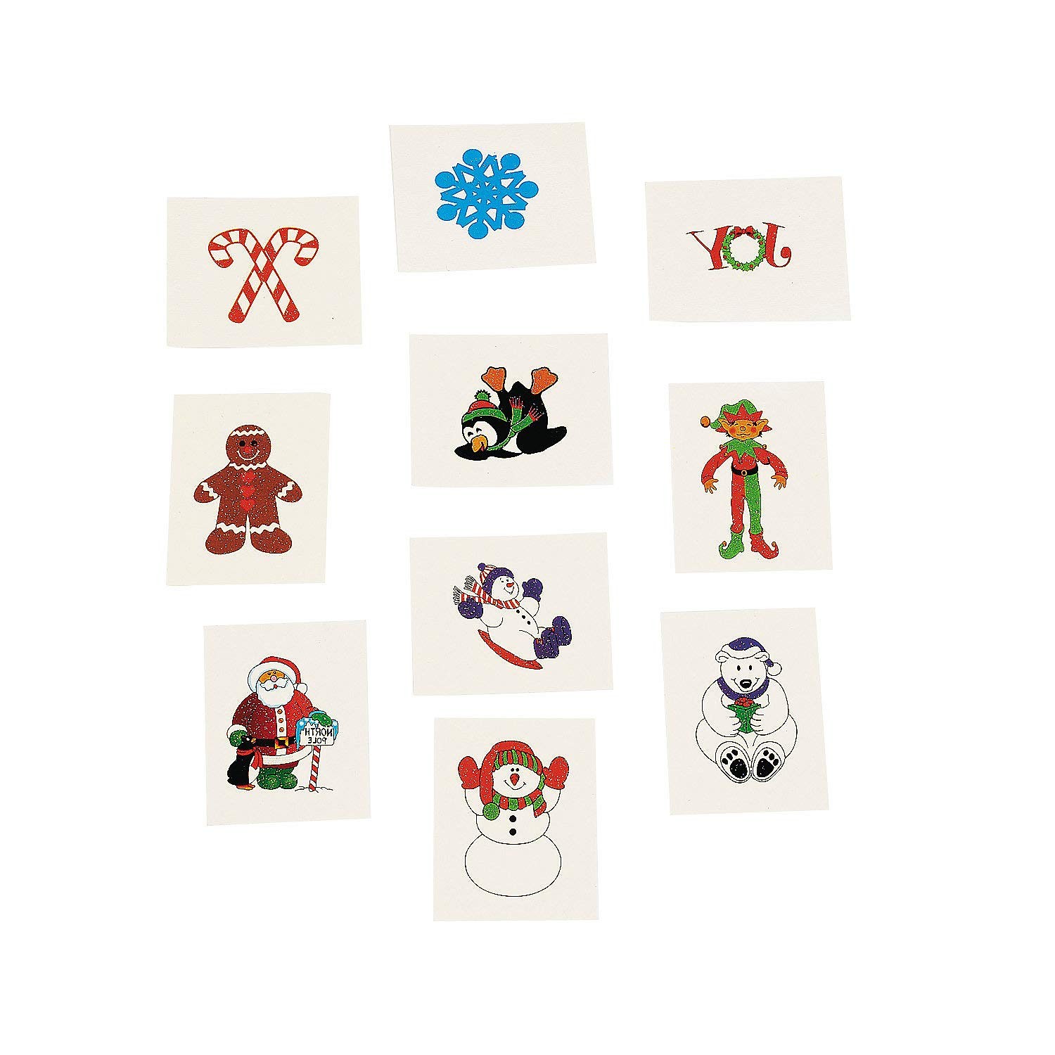 Christmas Holiday Glitter Temporary Tattoos 1.5 Inch (Pack of 72), Assorted