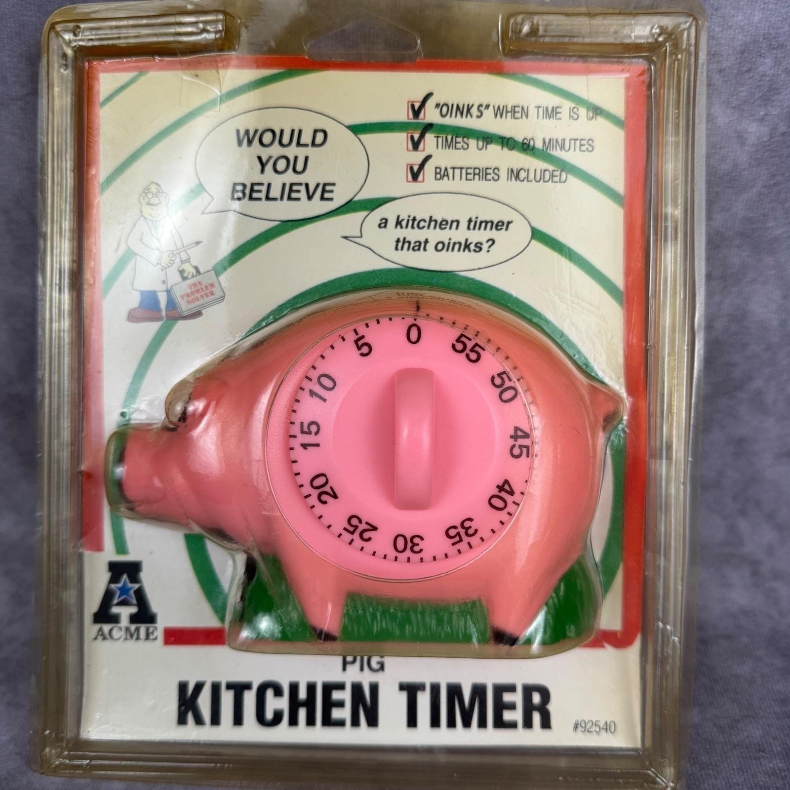 Vtg 90s ACME Pink Pig Egg Kitchen Timer "Oinks" 60 Minute New Battery WORKS NIP
