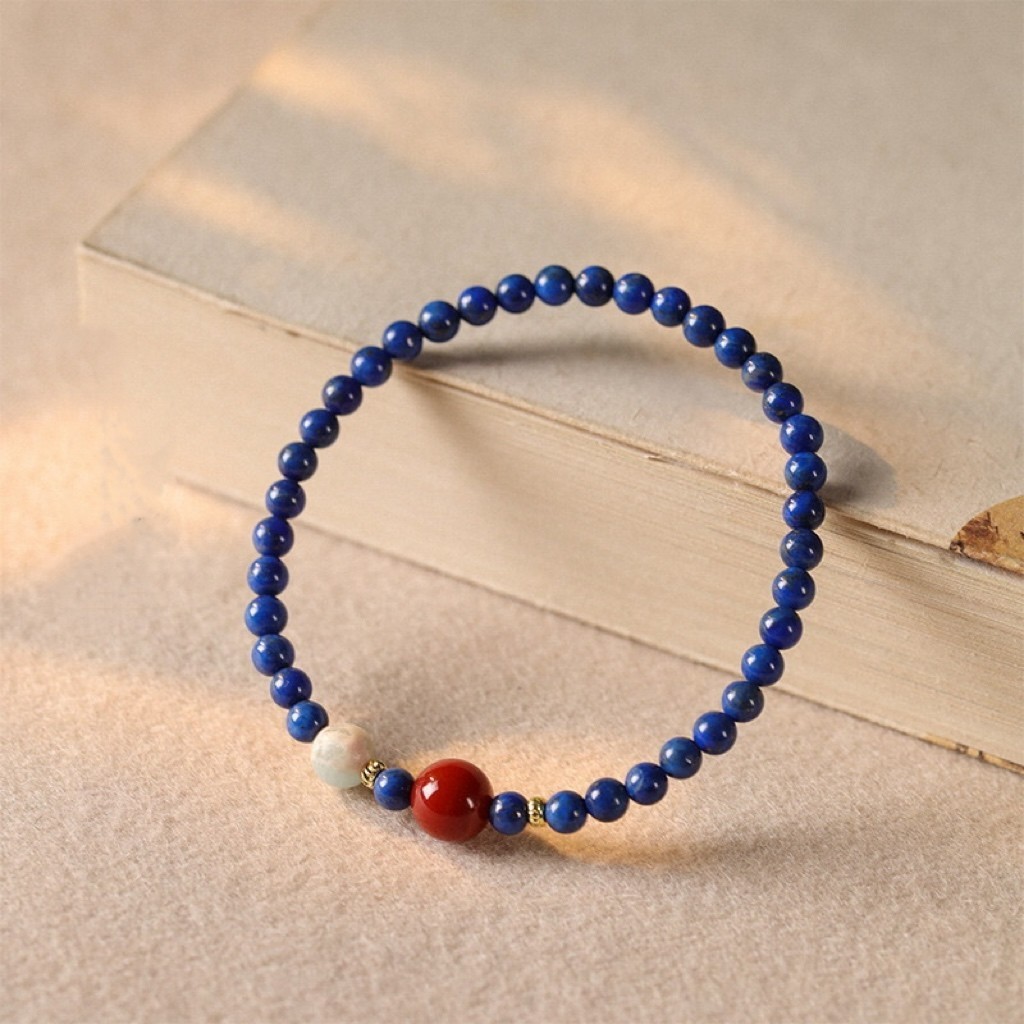 Lapis Lazuli & Red Agate Beaded Bracelet: Natural Gemstone Healing Crystal