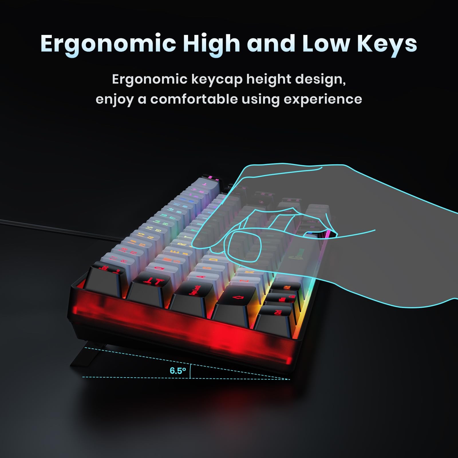 Geodmaer 65 Gaming Keyboard Wired Backlit Mini Keyboard Ultra-Compact