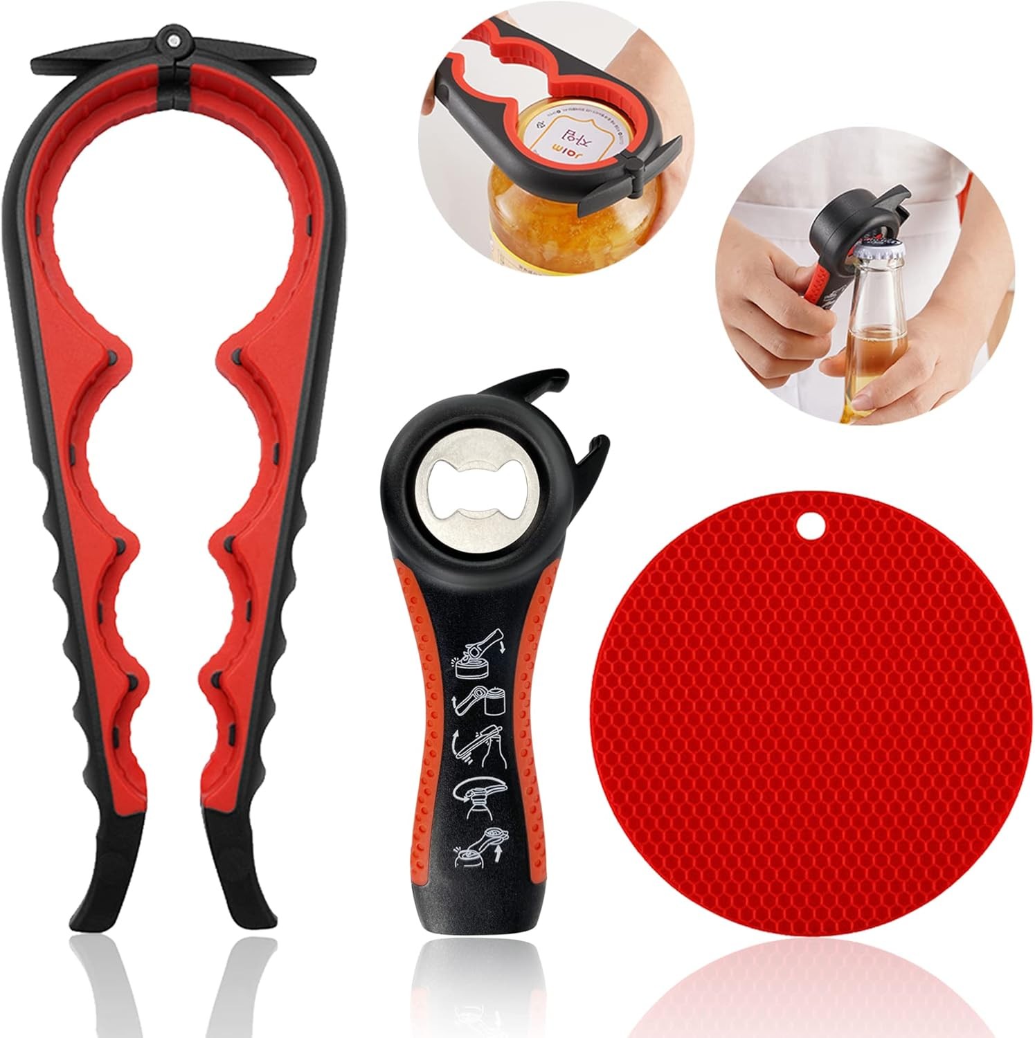 Jar Opener for Weak Hands, Seniors with Arthritis, 5 in 1 Multi Function Bottle
