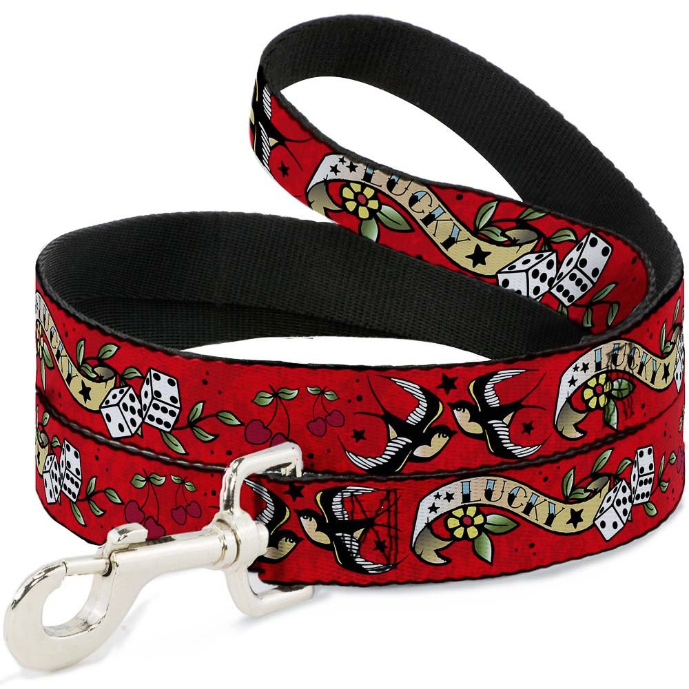 Lucky Red Dog Leash 6 Feet Long 1.0 Inch Wide with Durable Snap Hook