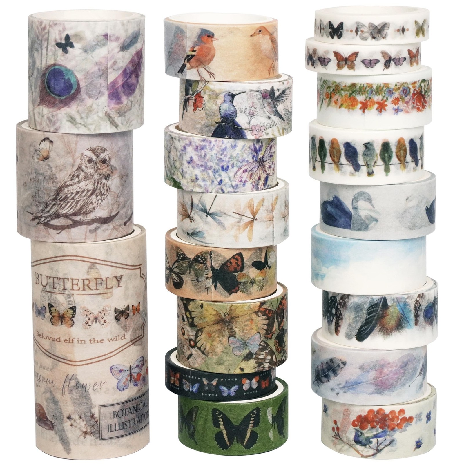 YUBBAEX Landscaping Washi Tape Pack 20 Rolls Insects Birds Printed Masking Ta...