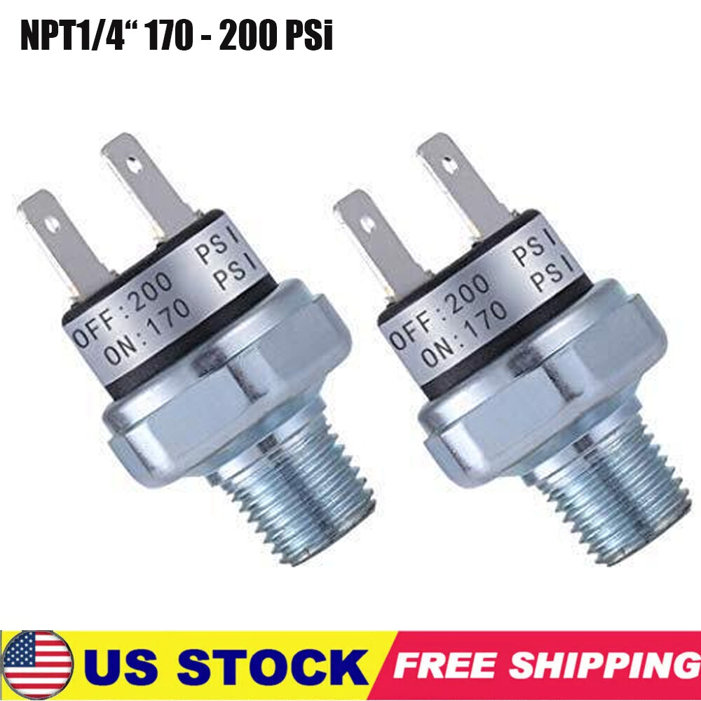 2PCS Air Pressure Switch 170-200 PSI Pressure Switch 1/4"-18 NPT DC 24V 12V
