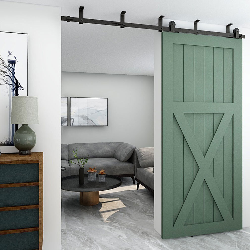 CCJH 4-20FT Ceiling Mount Sliding Barn Door Hardware Track Roller Kit Closet