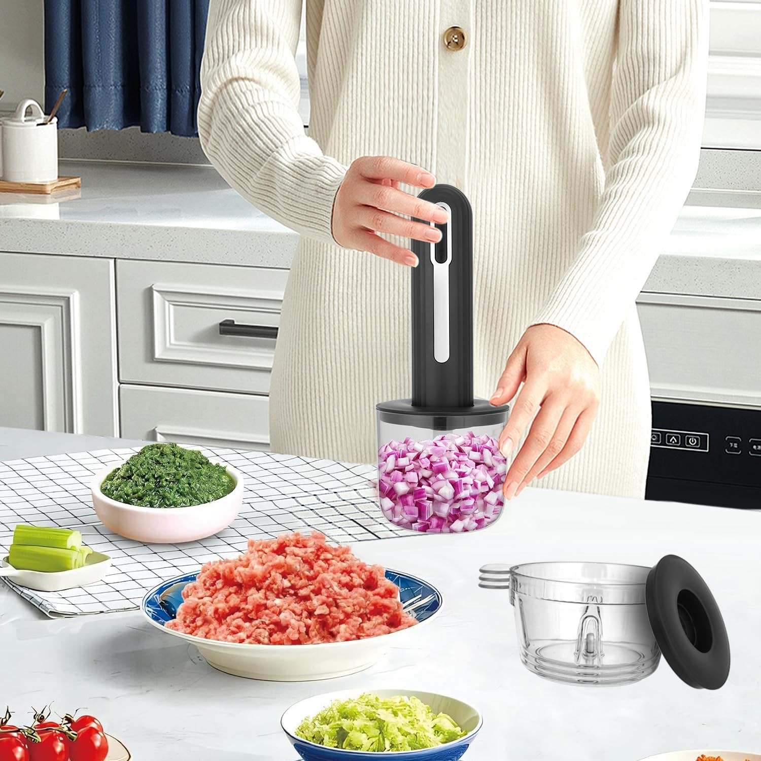 MINI Cordless Food Processor Electric Vegetable Chopper,USB Rechargable Compa...