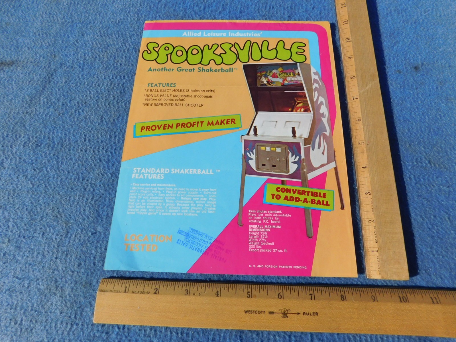 1973 Allied Leisure SPOOKSVILLE Arcade Game Advertising Mailer