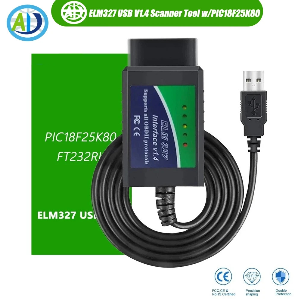 OBD2 Diagnostic Scanner Tool ELM327 USB V1.4 w/PIC18F25K80  Chip  FTDI FT232RL