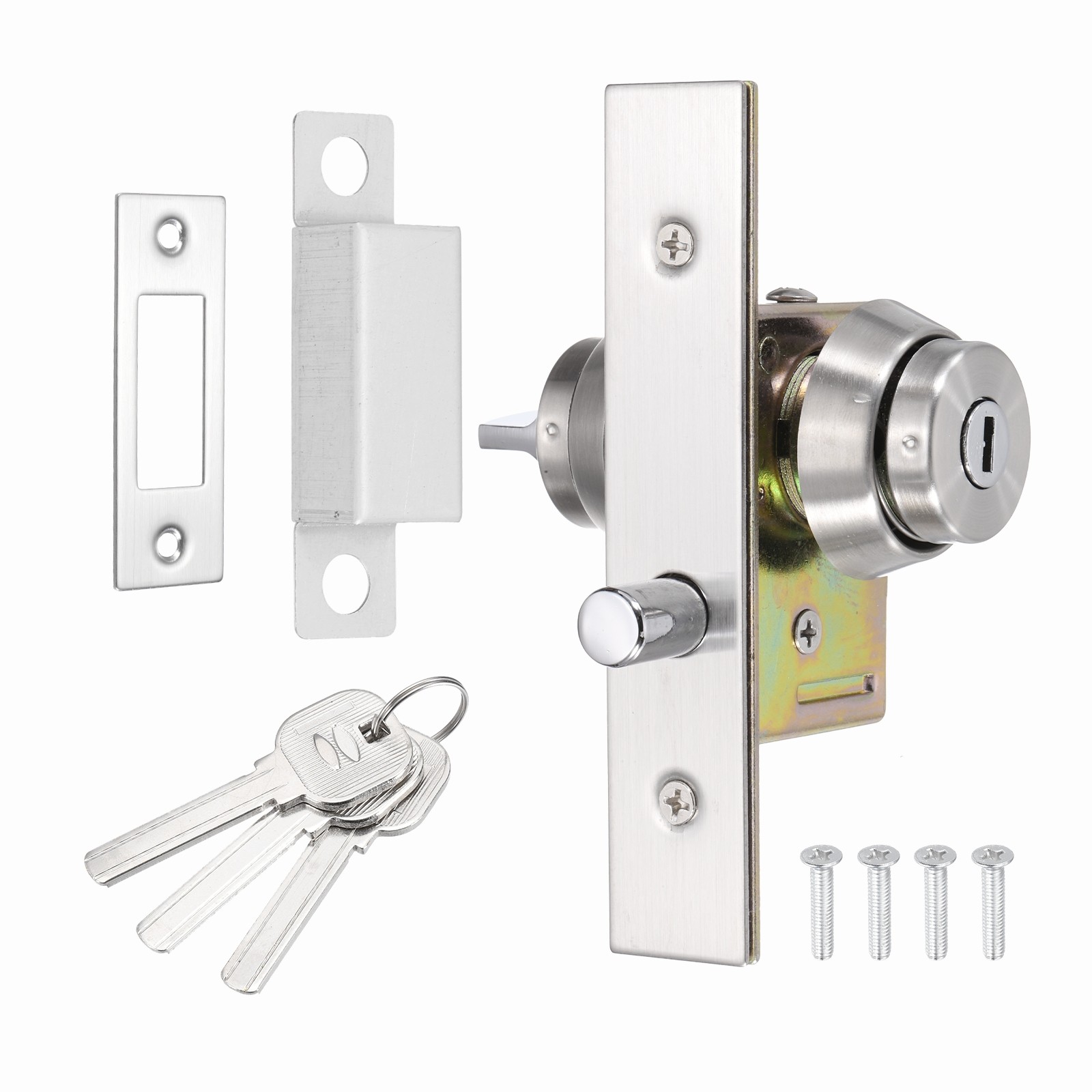 Storefront Door Mortise Lock Circle Bolt with Internal Lock 3 Keys, Silver