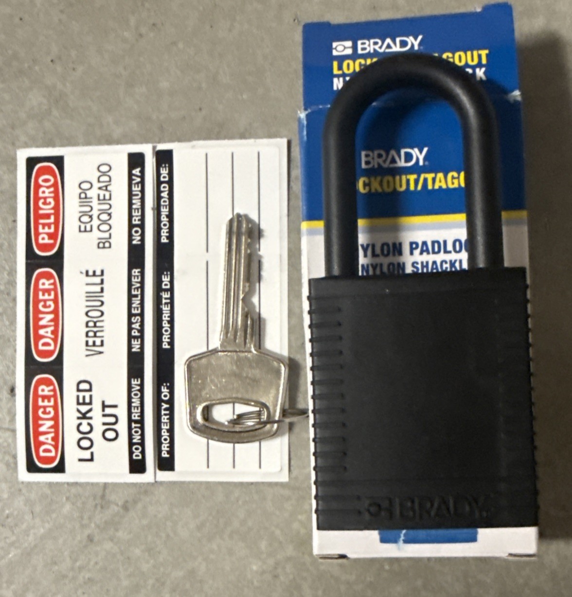 Brady  Lockout/Tagout Nylon Padlock Nylon Shackle, 1 1/2”, Black
