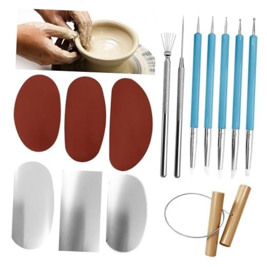 14 Pcs Ceramic Clay Sculpt Tools - Silicone & Stainless Steel Squeegee