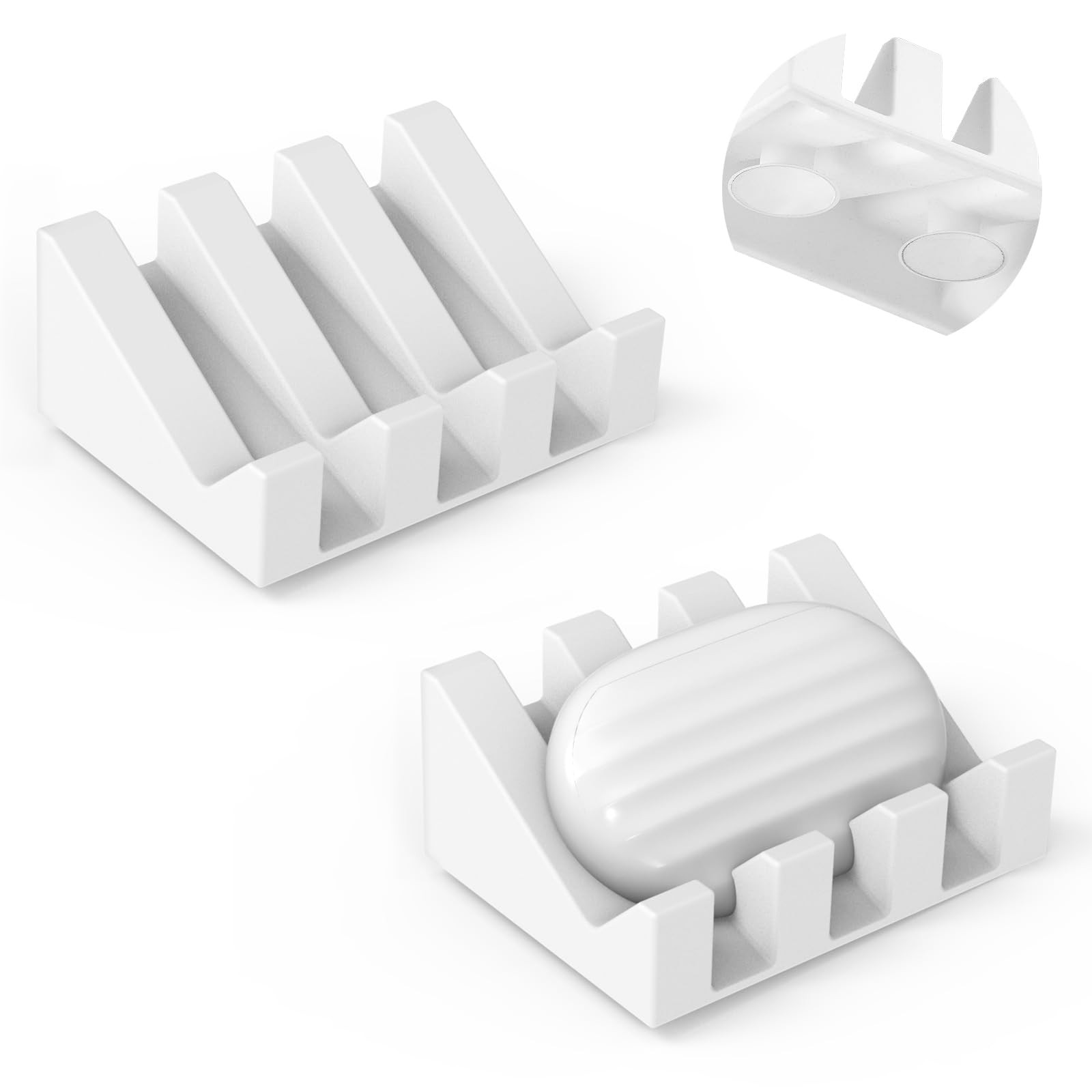 Soap Dishes with Suction Cups 2 Pack, Silicone Holder & Saver White
