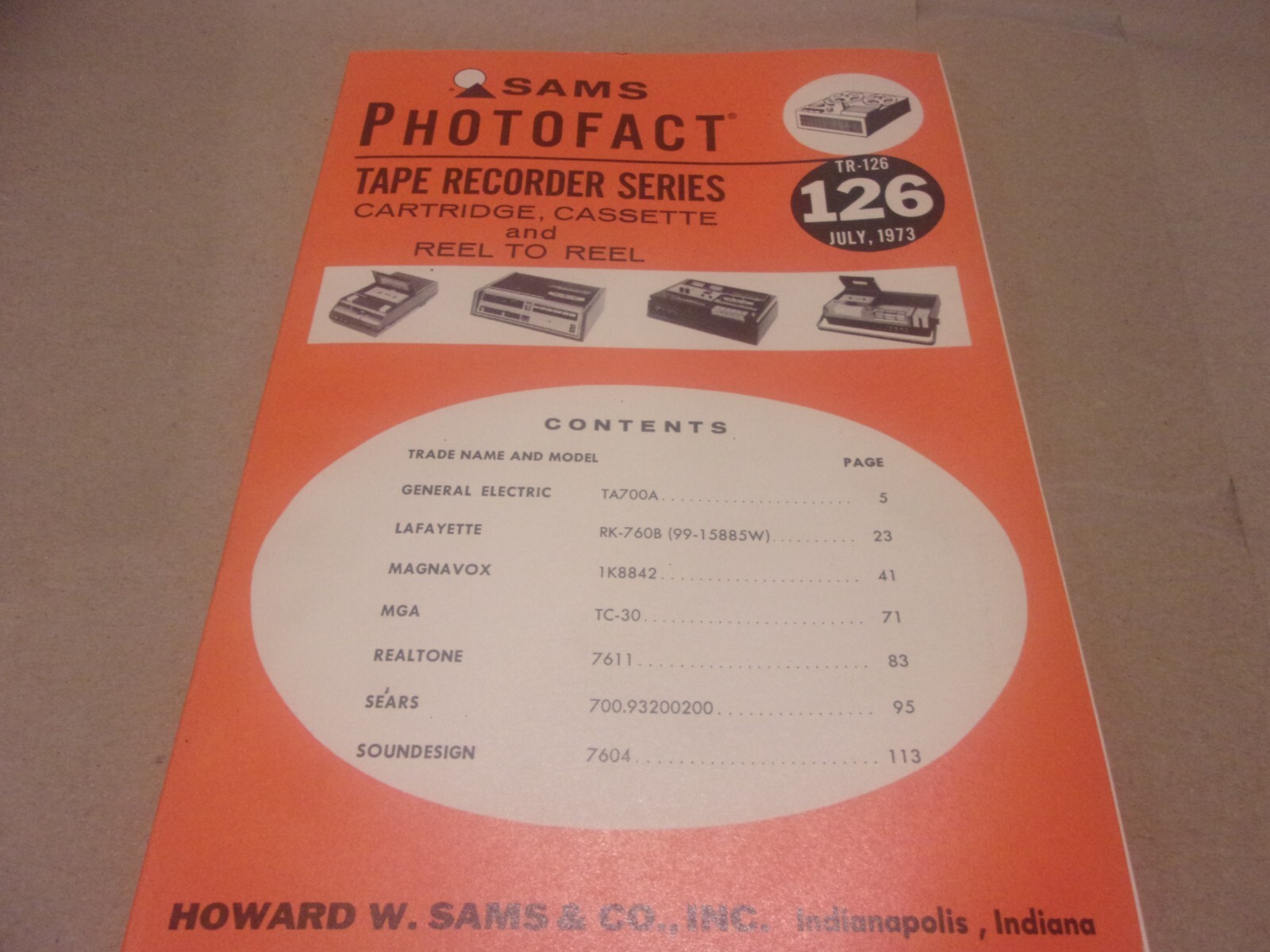 SAMS PHOTOFACT TAPE RECORDER SERIES TR-126 JULY 1973