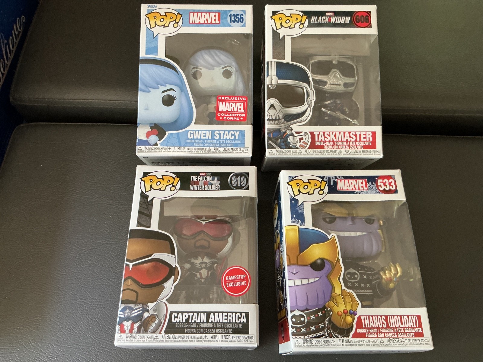 Funko Pop Marvel Lot of 4 Gwen Stacy, Thenos 533 Taskmaster, Captain America 819