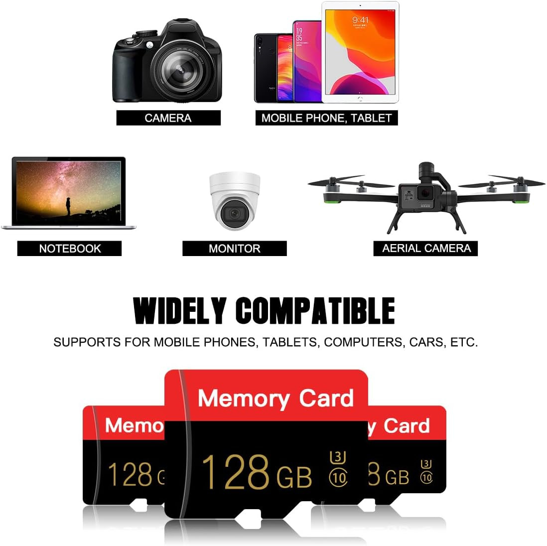 2 Pack Micro Memory Card 128 GB with Adapter, C10/UHS-I/A1 Transflash Card, TF C