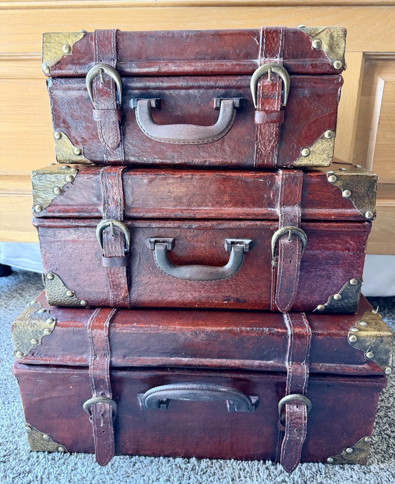 Wooden Nesting Wooden Suitcases/Steamer Trunks (3) 1970’s Vintage