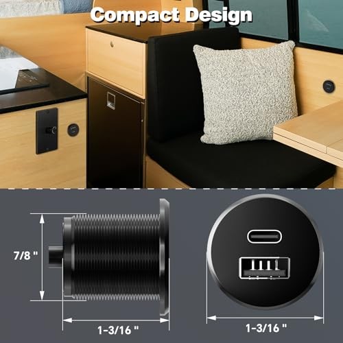 RV USB Outlet All-Aluminum Type A + Type C Ports 12V/24V USB Small Panel*2