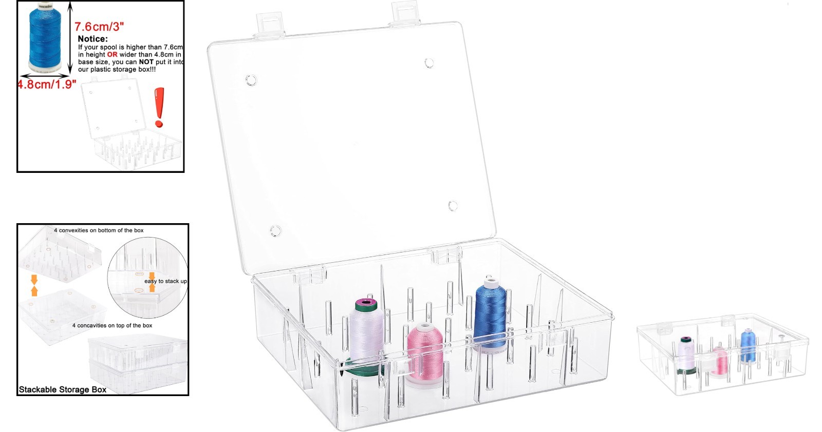Portable Storage Box: Holds 30 Tall Thread Spools - Durable & Clear