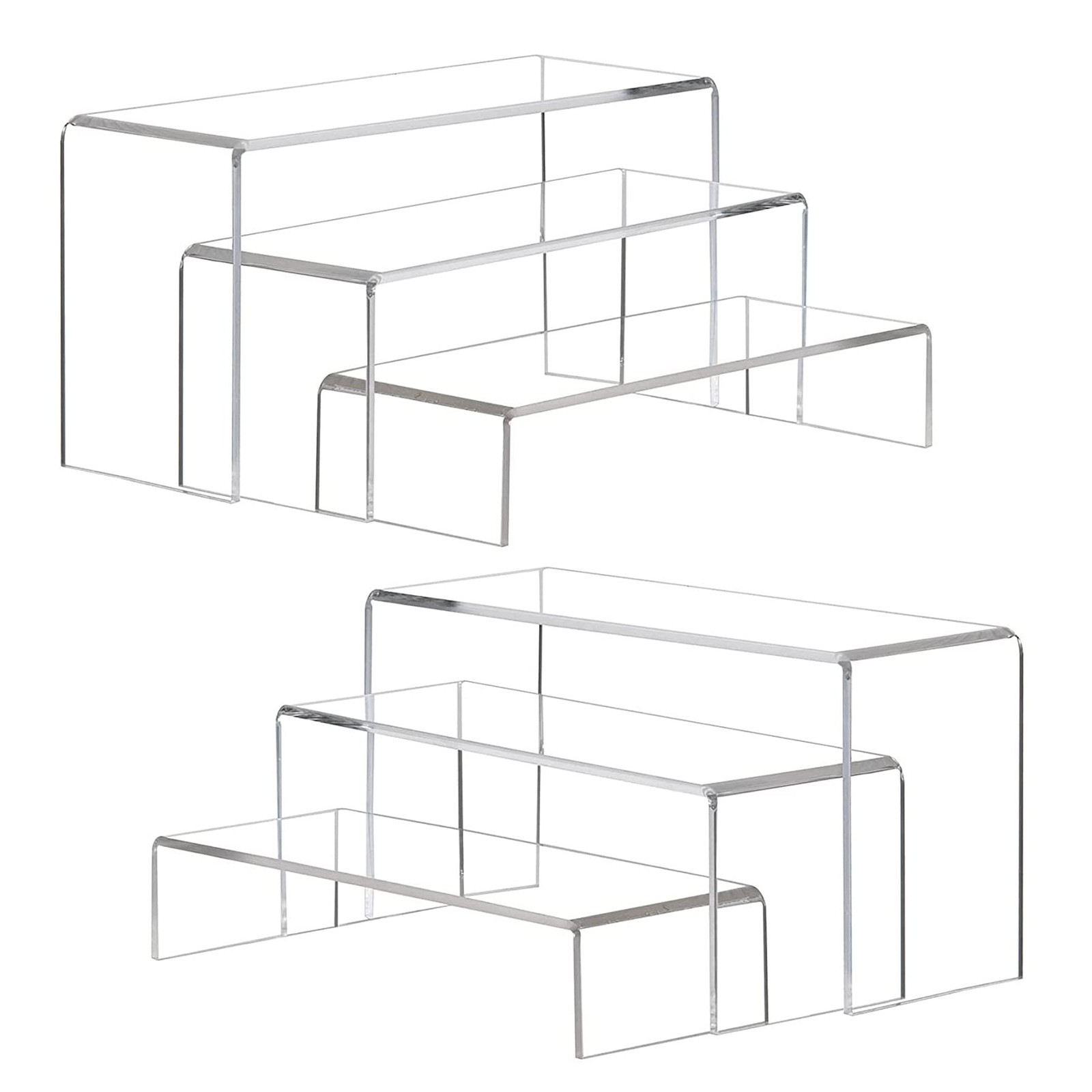 ANDGOO 2 Sets Large Clear Acrylic Display Risers Stand, 3 Sizes Tiered Rectangle