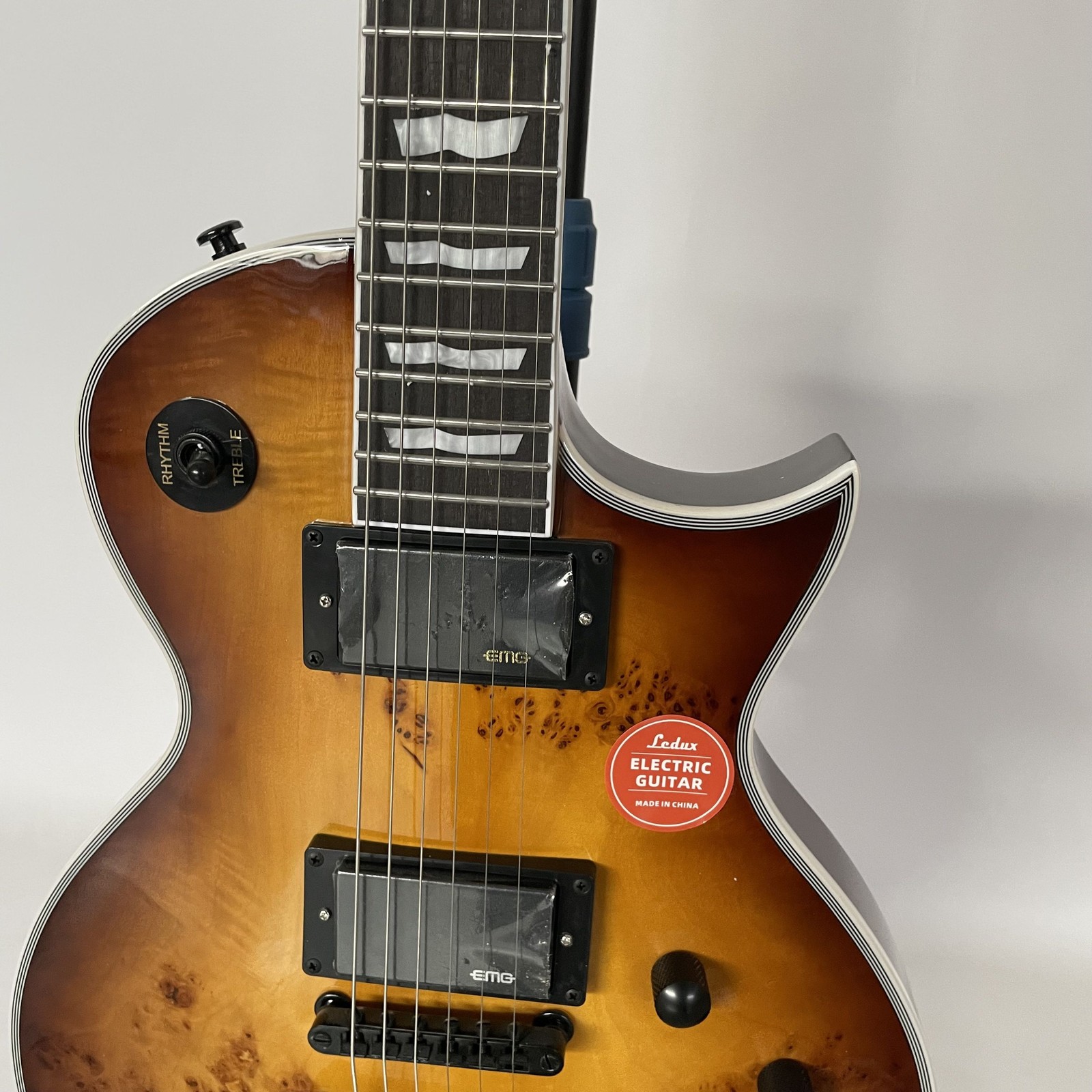 Cutaway Solid Electric Guitar Active Pickups Burl Maple Sunburst Black Hardware