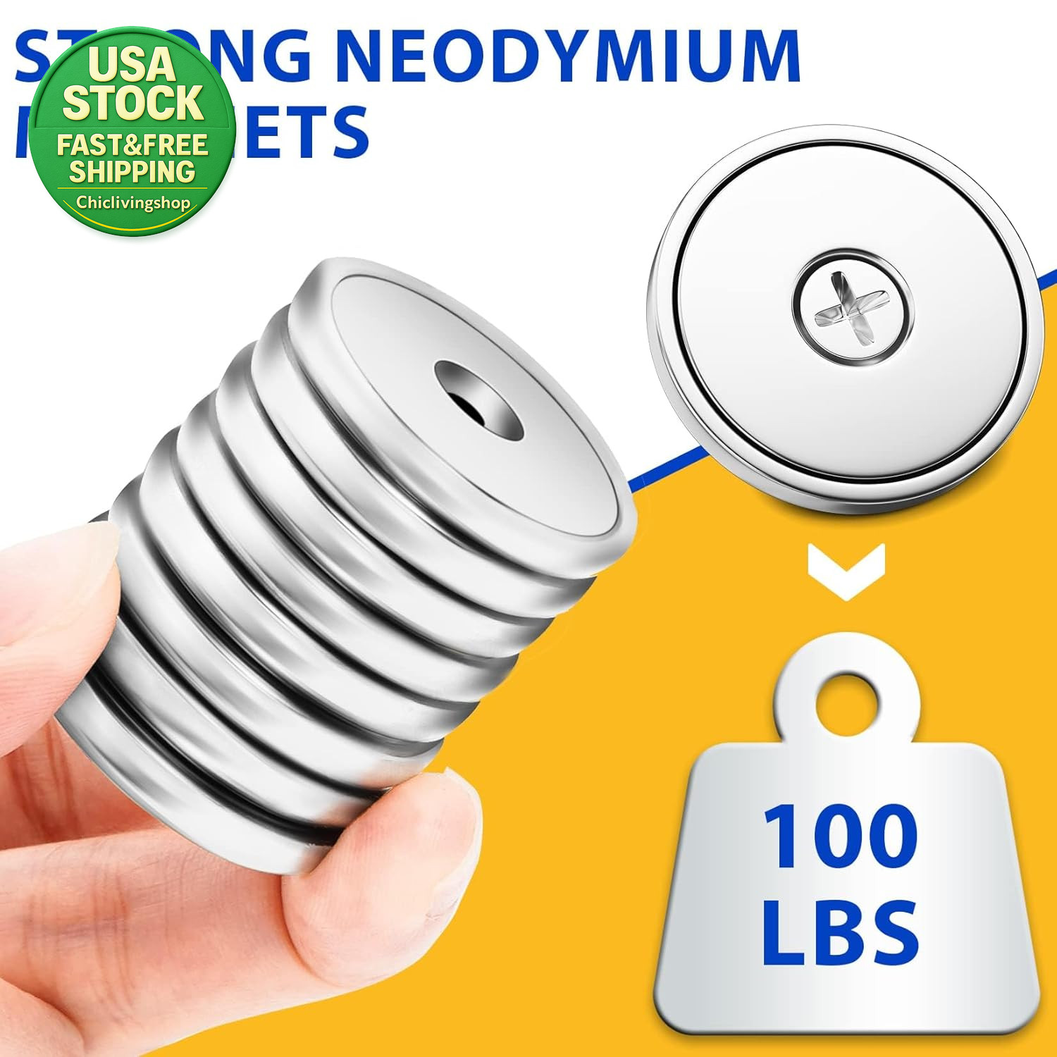 8 Pack Neodymium Cup Magnets 100 Lbs Pull Force 1.26 Inch D round Base