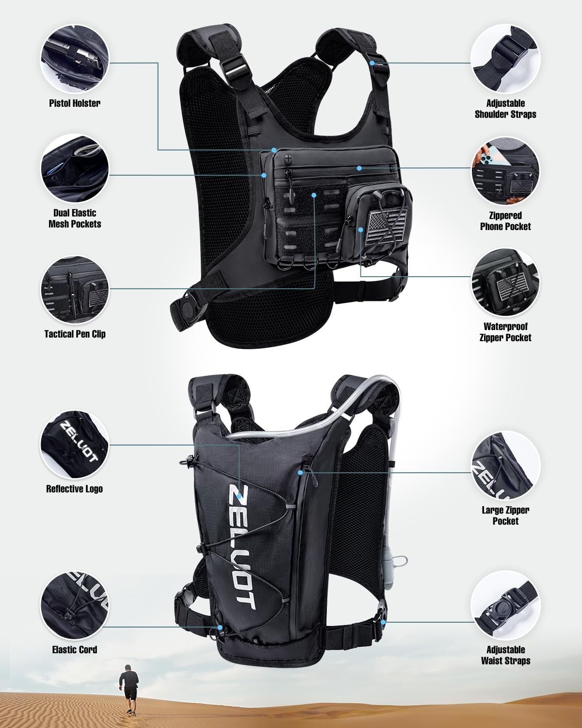 Running Vest with 2L Water Bladder, Hydration Backpack, U.S. Design Patent, L...