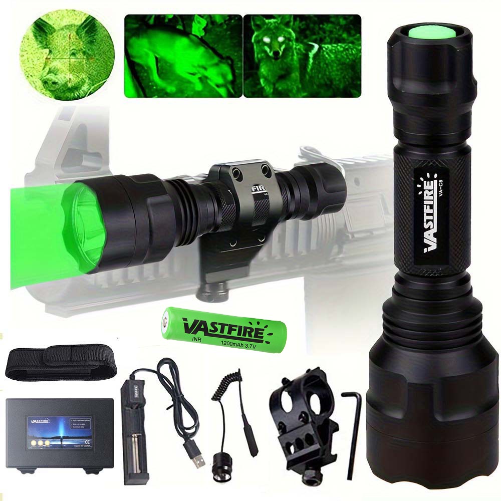 Predator Hunting Green Light LED Flashlight Torch Offset 20mm Rail Mount Kit