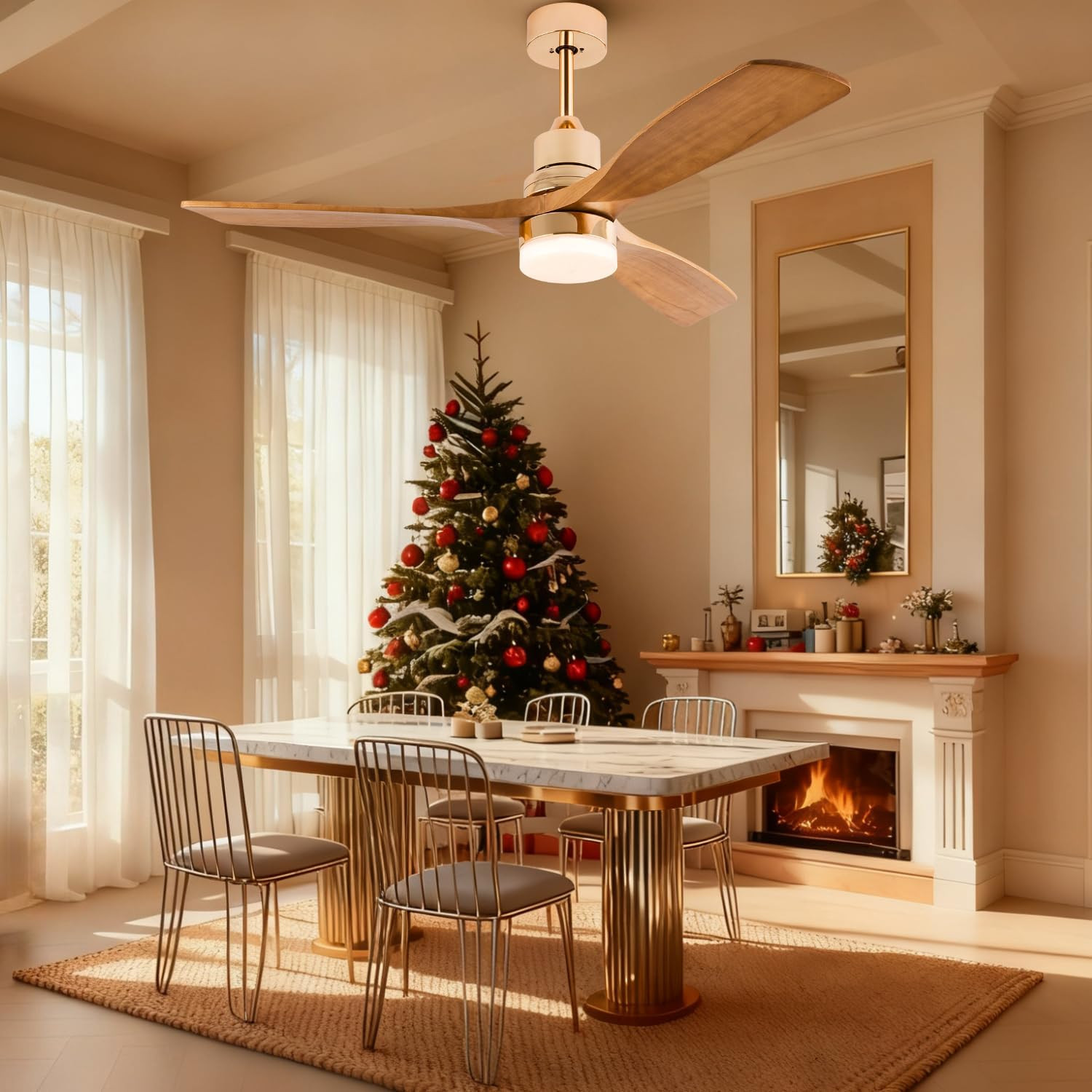 Rose Gold 48" Modern Ceiling Fan with Light & Remote, 6-Speed DC Motor
