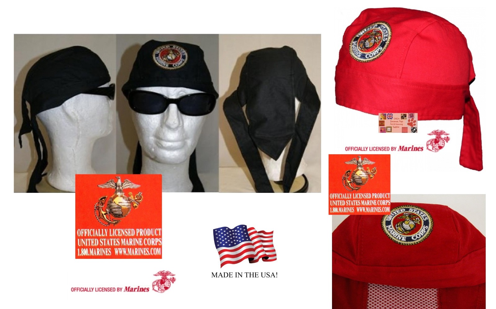 USA MADE US MARINE CORPS DO RAG USMC SEAL FITTED LINED Tied BANDANA Skull Cap