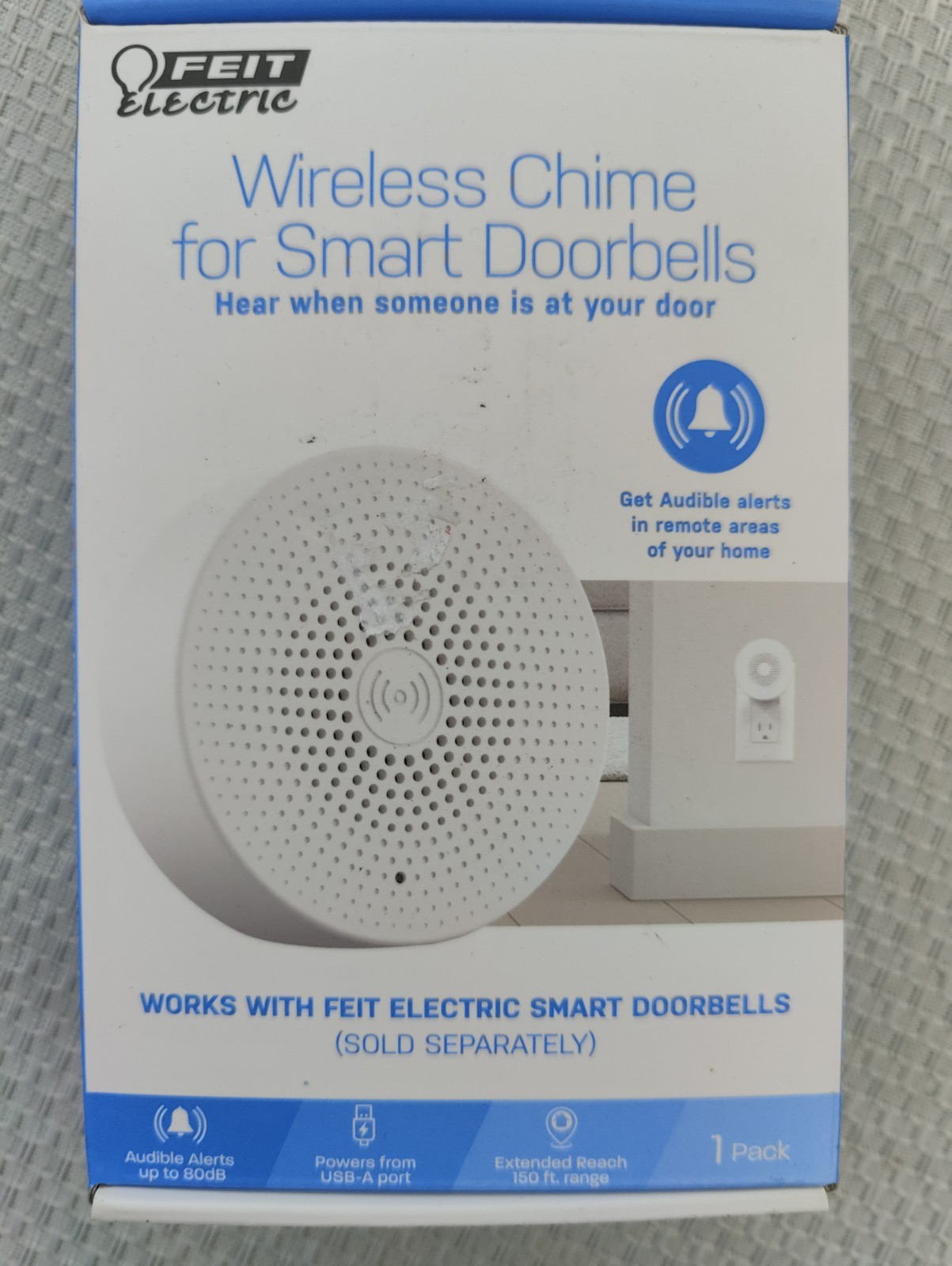Feit Electric USB Powered Wireless Chime for Smart Doorbell Speaker NEW