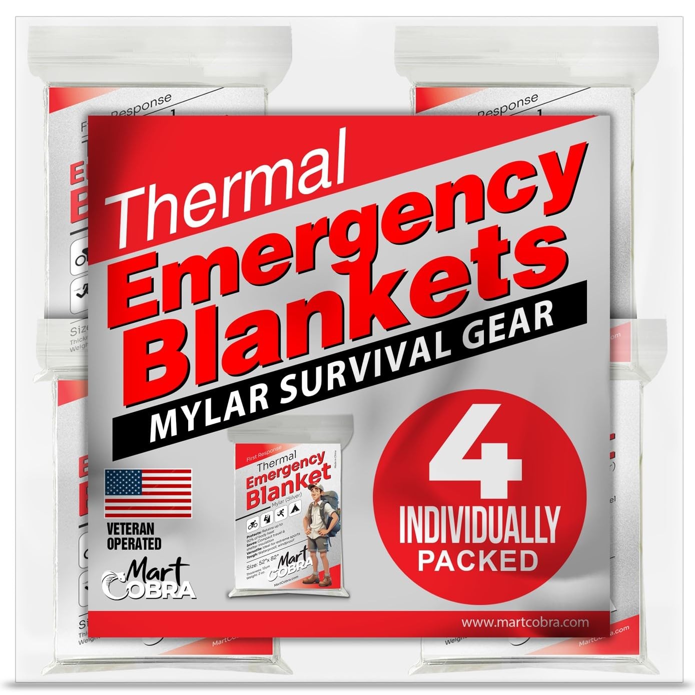 Mylar Emergency Blankets 4 Pack Thermal Survival Space Foil Cold Weather Camping
