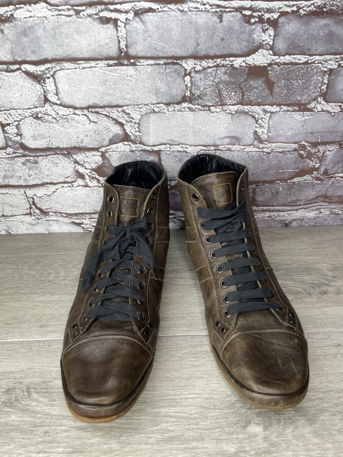 Hugo Boss Men Sz 43 US 10 Brown Leather High Top Fashion Lace Up Sneakers Shoes