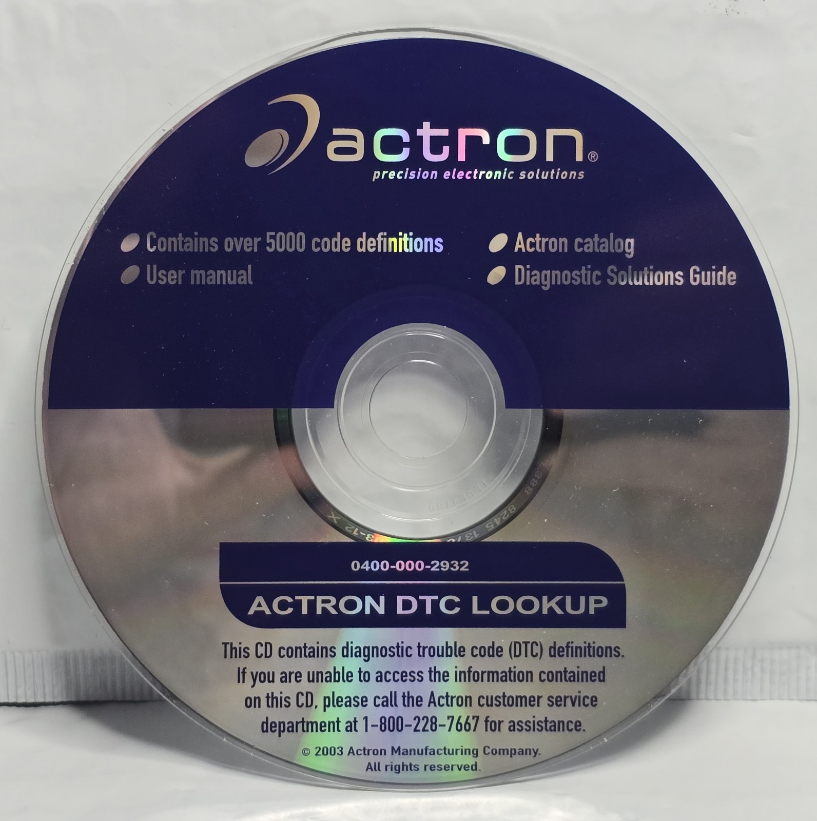 Actron Diagnostic Trouble Code Lookup PC Software OBDII Disc CD Only