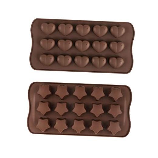 2 Pcs Heart Star Silicone Molds - 15-Cavity for Chocolate, Ice Cube M0097+M0098