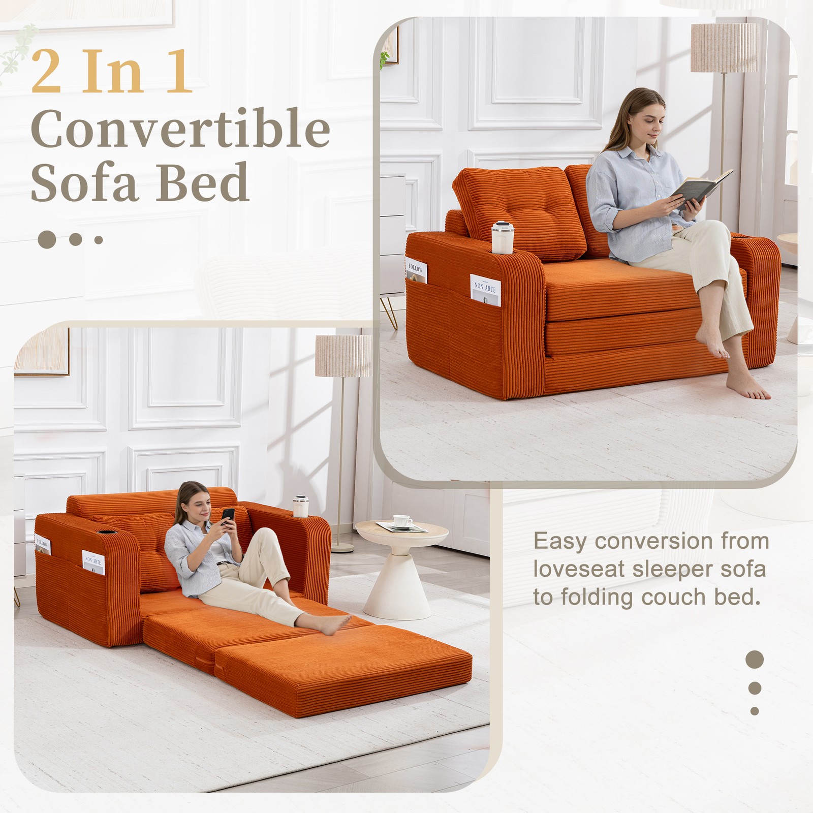 Convertible Sofa Bed,Expandable double Sofa Bed,2 in 1 Convertible Sofa Bed,F