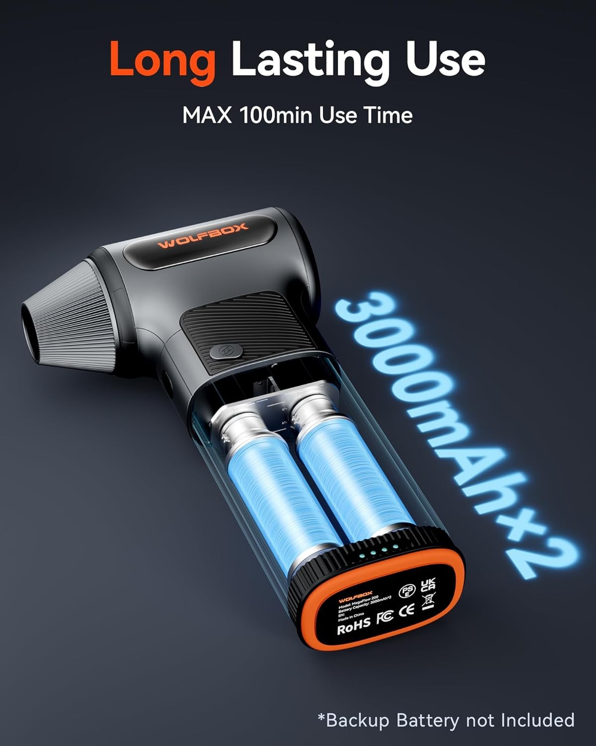 WOLFBOX MF200 Compressed Air Duster Mini Blower with Removable Battery&4 Nozzles