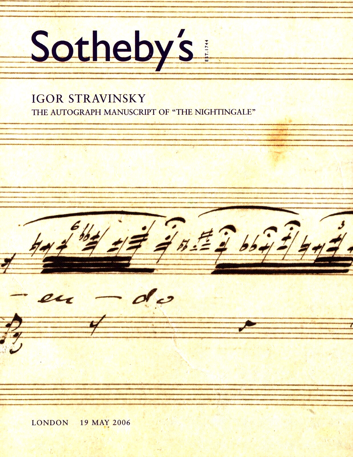 Sotheby's Auction Catalog London May 19, 2006 Igor Stravinsky Nightingale