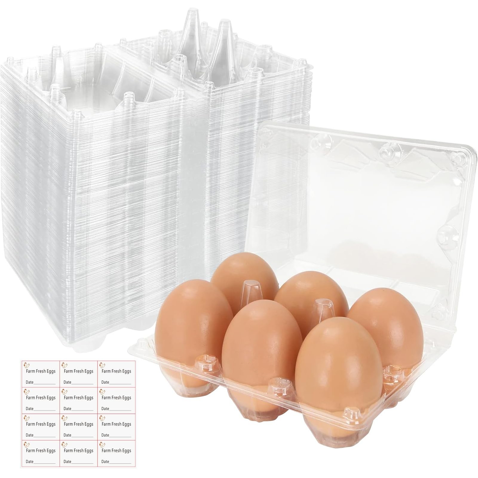 Plastic Clear Egg Carton for 6 Eggs,12Pack Egg Tray Reusable Medium Size Egg ...