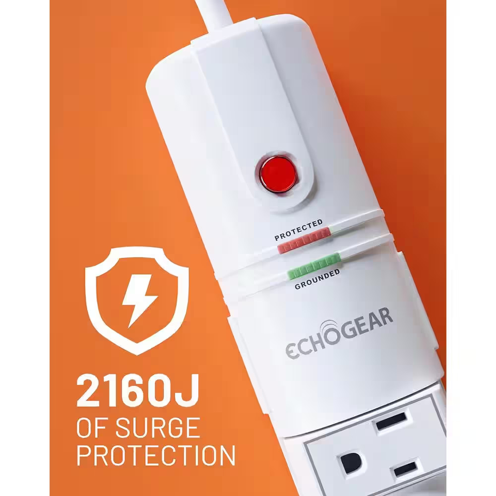 Surge Protector Power Strip with 6-Rotating Outlets and 2-Fixed Outlets and Buil