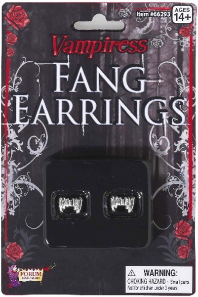 Vampiress Fangs Silver Toned Earrings, Goth, Dracula Cosplay NEW SEALED