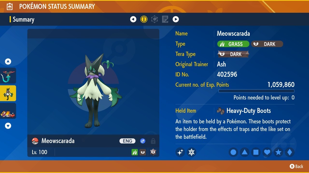 Shiny Meowscarada 6IVs Tera Type: Dark Pokémon Scarlet and Violet