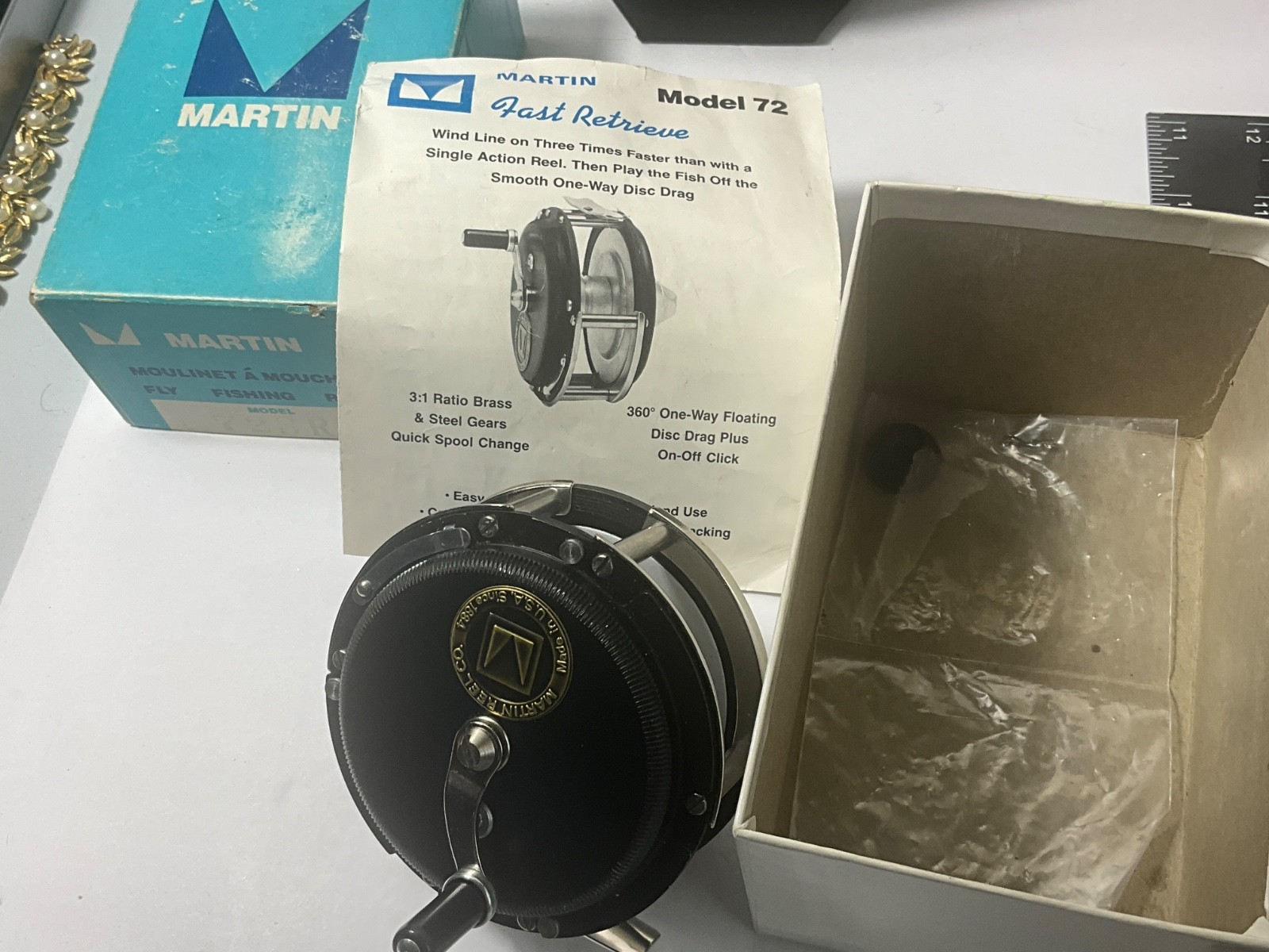 Vintage New Old Stock Martin Model 72 SR Fishing Reel Papers box mint Reel