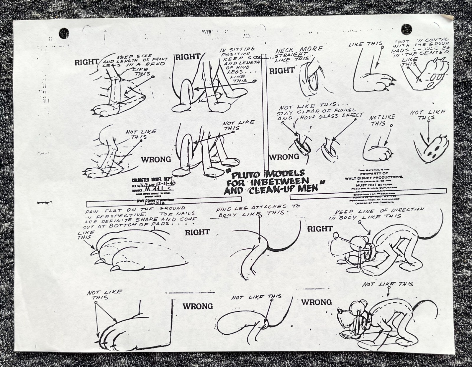 PLUTO  Disney ANIMATION Model Sheet PHOTOCOPY FOR "IN BETWEEN AND CLEANUP MEN" 2