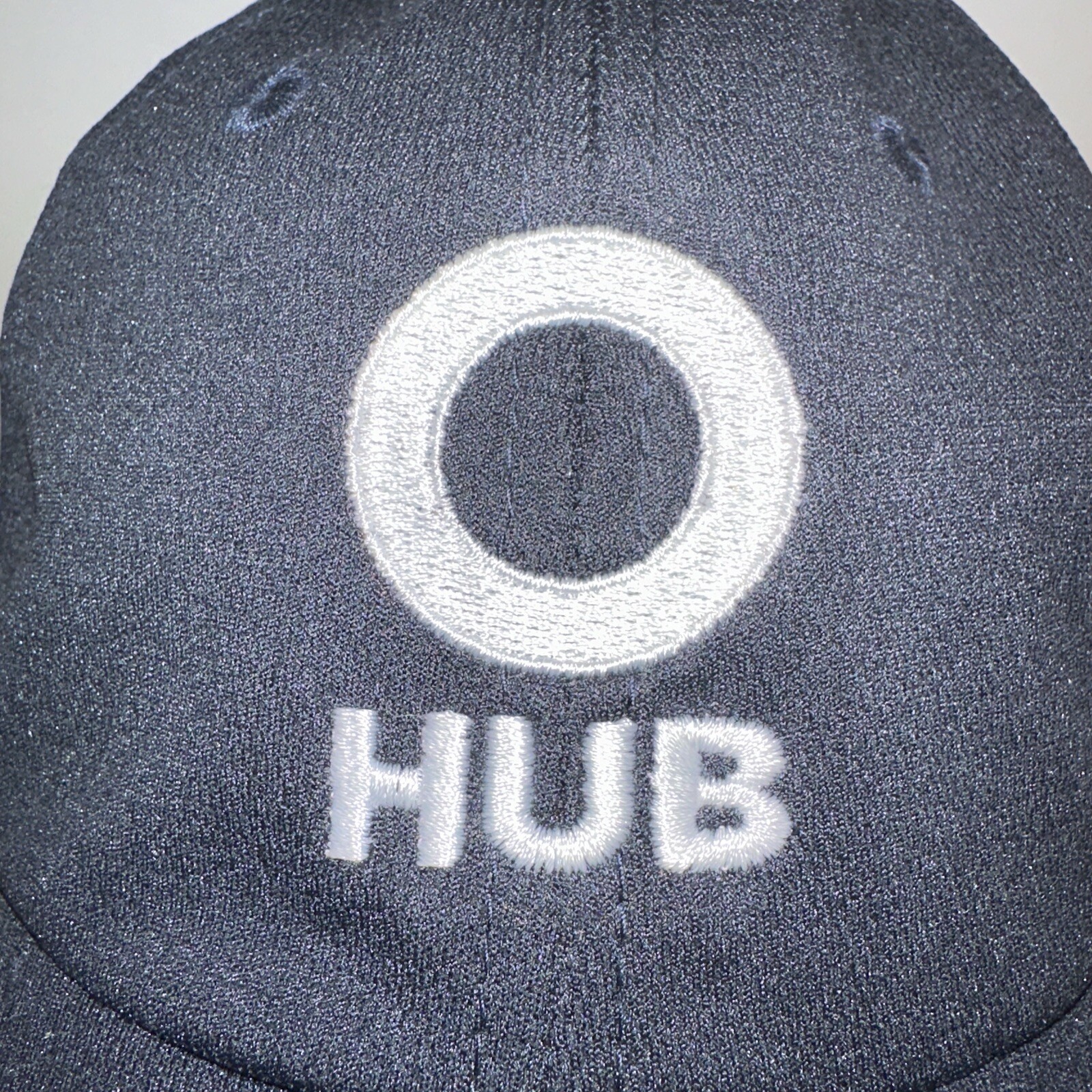 O Hub Black with White Logo Hat Cap White Bill Edge Hook Loop EUC