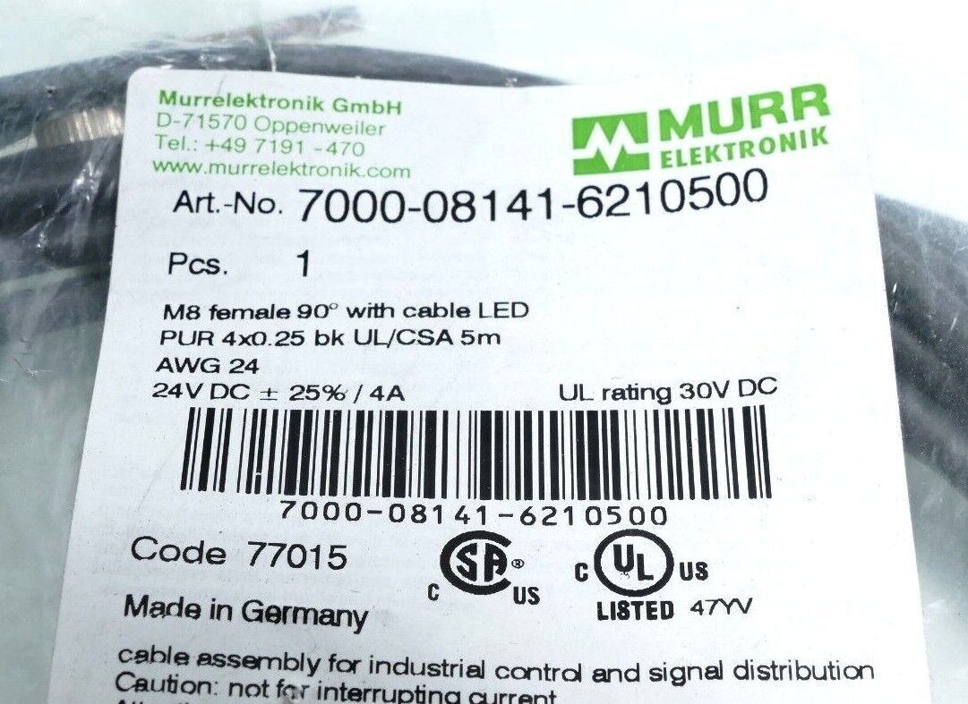 Murr Electronics EOL - M8 Bu. 90° A-cod. Free Ltg End 5m | 7000-08141-6210500