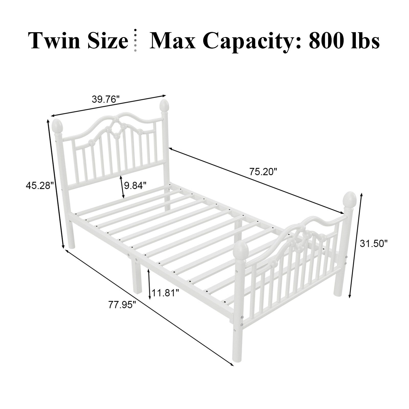 Twin Size Metal Bed Frame with Classical Headboard