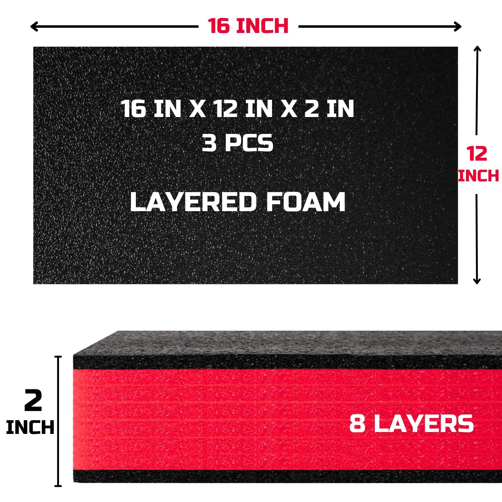 ONREVA Tool Box Foam 16x12x2 inch 3Pack, Foam Inserts for Cases, Polyethylene...