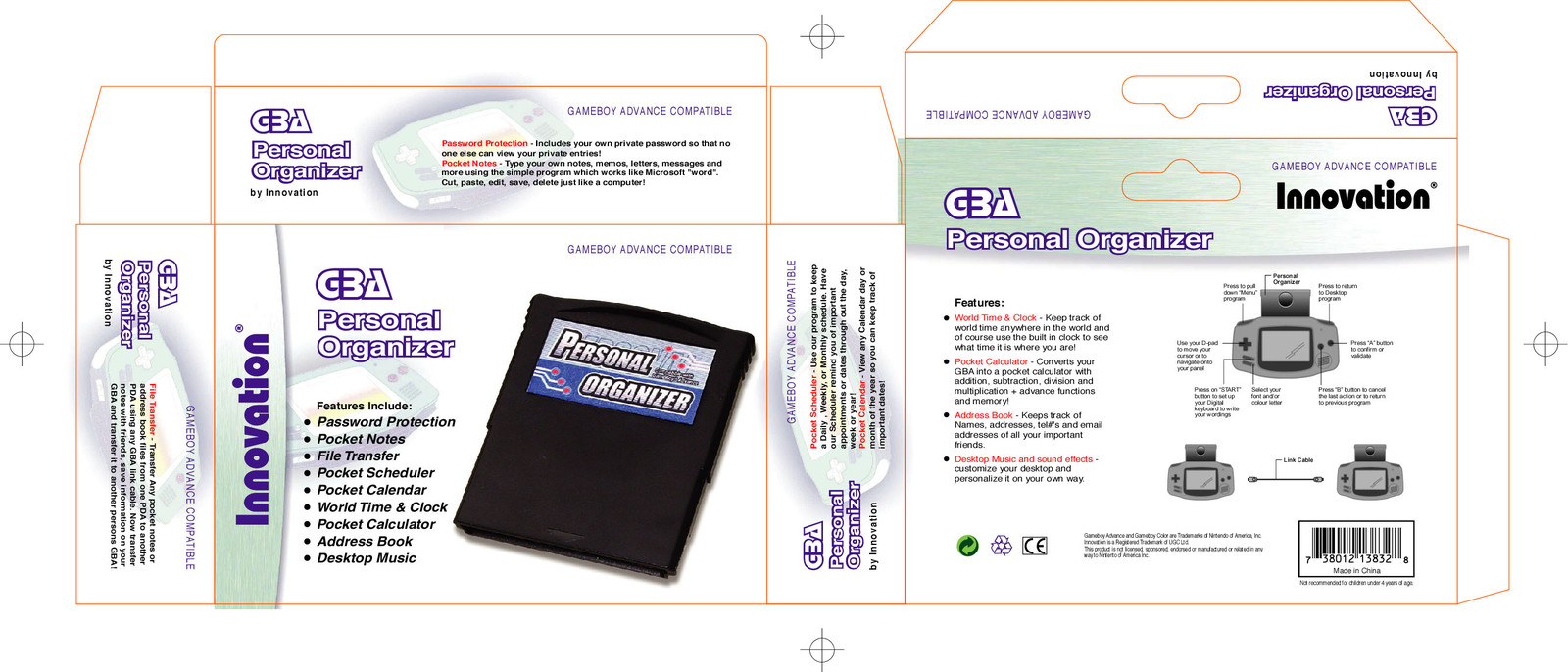 PDA Computer Nintendo GBA gameboy advance Game Music player Calculator Clock